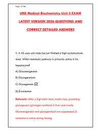UNE Medical Biochemistry Unit 3 Exam 2026: Latest Questions & Detailed Answers