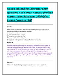 Florida Mechanical Contractor Exam Questions And Correct Answers (Verified Answers)