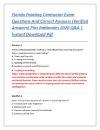 Florida Painting Contractor Exam Questions And Correct Answers (Verified Answers)