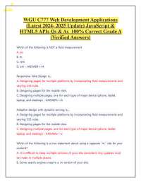 WGU C777 Web Development Applications (Latest 2024- 2025 Update) JavaScript & HTML5 APIs