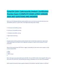 CompTIA CySA+ Cybersecurity Analyst+ Certification Practice Exam 4 COMPLETE EXAM LATEST VE