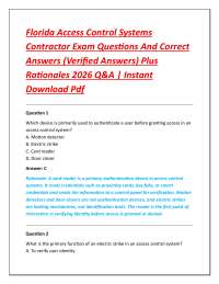 Florida Access Control Systems Contractor Exam Questions And Correct Answers