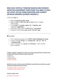 WGU D265 Critical Thinking: Reason and Evidence Objective Assessment Complete