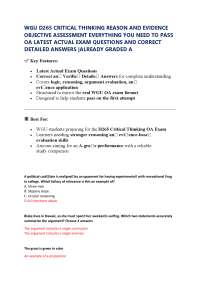 WGU D265 Critical Thinking: Reason and Evidence Objective Assessment Complete