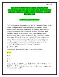 AQA AS COMPUTER SCIENCE PAPER 1 – PROGRAMMING FUNDAMENTALS & THEORY (7516/1) EXAM