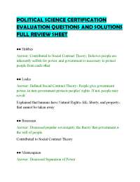 POLITICAL SCIENCE CERTIFICATION EVALUATION QUESTIONS AND SOLUTIONS FULL REVIEW SHEET