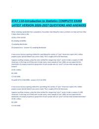 STAT 110-Introduction to Statistics COMPLETE EXAM LATEST VERSION 2026-2027 QUESTIONS AND A