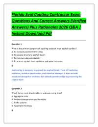 Florida Seal Coating Contractor Exam Questions And Correct Answers (Verified Answers)