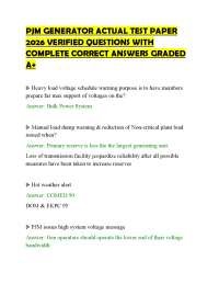PJM GENERATOR ACTUAL TEST PAPER 2026 VERIFIED QUESTIONS WITH COMPLETE CORRECT ANSWERS GRAD