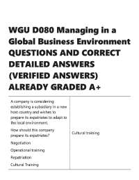 WGU D080 – Managing in a Global Business Environment (Verified Questions & Detailed Answer