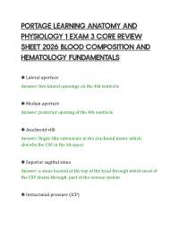 PORTAGE LEARNING ANATOMY AND PHYSIOLOGY 1 EXAM 3 CORE REVIEW SHEET 2026 BLOOD COMPOSITION