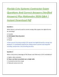Florida Cctv Systems Contractor Exam Questions And Correct Answers (Verified Answers)