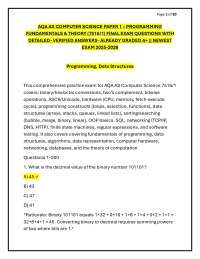 AQA AS COMPUTER SCIENCE PAPER 1 – PROGRAMMING FUNDAMENTALS & THEORY (7516/1) FINAL EXAM