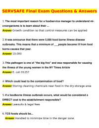 ServSafe Final Exam Actual 2026 Newest Updated Questions and Correct Answers (Latest 2027)