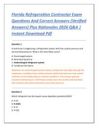 Florida Refrigeration Contractor Exam Questions And Correct Answers (Verified Answers)