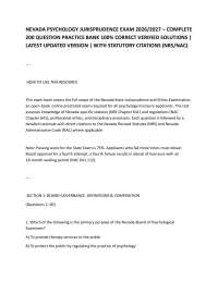NEVADA PSYCHOLOGY JURISPRUDENCE EXAM 2026/2027 – COMPLETE 200 QUESTION PRACTICE BANK 100%