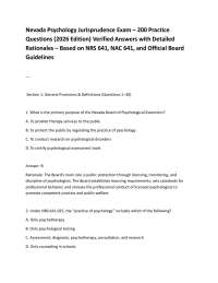 Nevada Psychology Jurisprudence Exam – 200 Practice Questions (2026 Edition) Verified Ans
