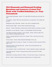 GIA Diamonds and Diamond Grading Questions and Answers | Latest Test Bank with Verified So