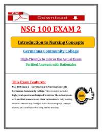 NSG 100 Exam 2 (PDF) | (2026) Nursing Concepts Questions | Germanna Review