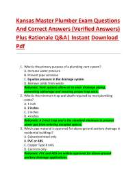 Kansas Master Plumber Exam Questions And Correct Answers Plus Rationale
