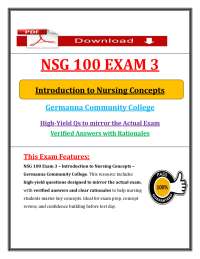 NSG 100 Exam 3 (PDF) | (2026) Nursing Concepts Questions | Germanna Review