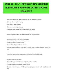 SAGE 50 - CH. 1- REVIEW (100% VERIFIED) QUESTIONS & ANSWERS LATEST UPDATE 2026-2027