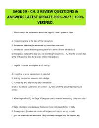 SAGE 50 - CH. 3 REVIEW QUESTIONS & ANSWERS LATEST UPDATE 2026-2027 | 100% VERIFIED.