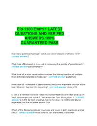 Bio 1100 Exam 1 LATEST QUESTIONS AND VERIFED ANSWERS 100% GUARANTEED PASS