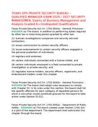 TEXAS DPS PRIVATE SECURITY BUREAU – QUALIFIED MANAGER EXAM 2026 / 2027 SECURITY MANAGEMEN,
