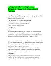Refrigeration Power Engineering Technology Exam with Questions and Answers