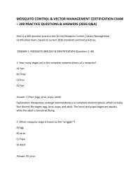 MOSQUITO CONTROL & VECTOR MANAGEMENT CERTIFICATION EXAM – 200 PRACTICE QUESTIONS & ANSWERS