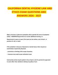 CALIFORNIA DENTAL HYGIENE LAW AND ETHICS EXAM QUESTIONS AND ANSWERS 2026 - 2027