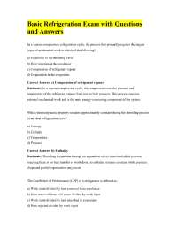 Basic Refrigeration Exam with Questions and Answers