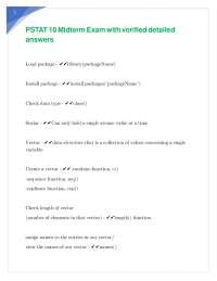 PSTAT 10 Midterm Exam with verified detailed answers