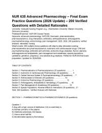 NUR 635 Advanced Pharmacology – Final Exam Practice Questions (2026 Update) – 200 Verified