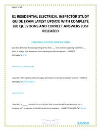 E1 RESIDENTIAL ELECTRICAL INSPECTOR STUDY GUIDE EXAM LATEST UPDATE WITH COMPLETE 380 QUEST
