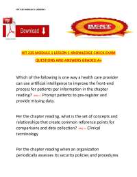 HIT 235 Module 1 Lesson 1 Knowledge Check Questions and Answers – Comprehensive Health Inf