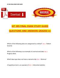 HIT 285 Final Exam Study Guide Questions and Answers – Comprehensive Health Information Te