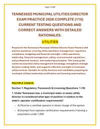 TENNESSEE MUNICIPAL UTILITIES DIRECTOR EXAM PRACTICE 2026 Q&A