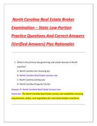 North Carolina Real Estate Broker Examination – State Law Portion Questions And Answers