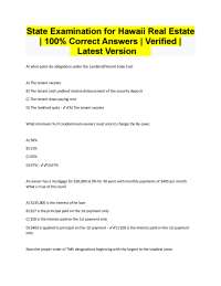 State Examination for Hawaii Real Estate | 100% Correct Answers Verified 2026/2027 Version