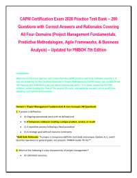 CAPM Certification Exam 2026 Practice Test Bank – 200 Questions with Correct Answers and