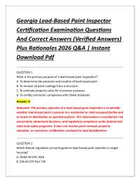 Georgia Lead-Based Paint Inspector Certification Examination Questions