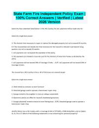 State Farm Fire Independent Policy Exam | 100% Correct Answers Verified 2026/2027 Version