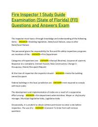 Fire Inspector 1 Study Guide Examination (State of Florida) (FI1) Questions and Answers
