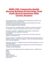 NURS 430- Community Health Nursing Building Partnerships Final Exam Review Questions With