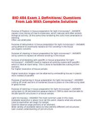 BIO 484 Exam 1 Definitions- Questions From Lab With Complete Solutions.