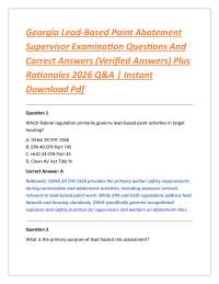 Georgia Lead-Based Paint Abatement Supervisor Examination Questions And Correct Answers