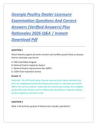 Georgia Poultry Dealer Licensure Examination Questions And Correct Answers