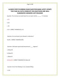 ILLINOIS STATE PLUMBING EXAM QUESTION BANK LATEST UPDATE THIS YEAR ALL WITH COMPLETE 250 Q